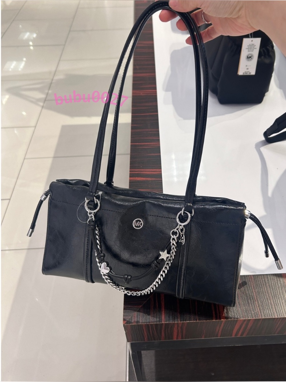 NWT🖤Michael Kors Matilda Small Cinched Shoulder Bag Black Chain Charm Silver y2k